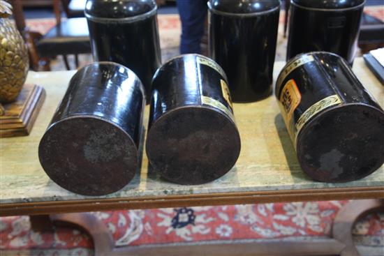 A set of six 19th century Toleware tea canisters,